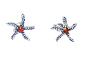NEW! Strieborné náušnice hviezdice malé s koralom
