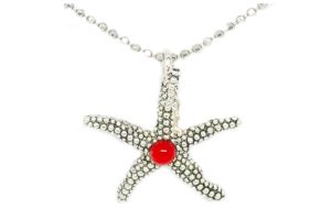 NEW! Strieborný prívesok hviezdica s koralom malá
